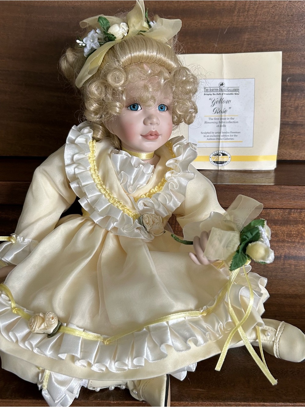 1997 Ashton-Drake Galleries “Yellow Rose” Porcelain Blond Girl Doll Sitting